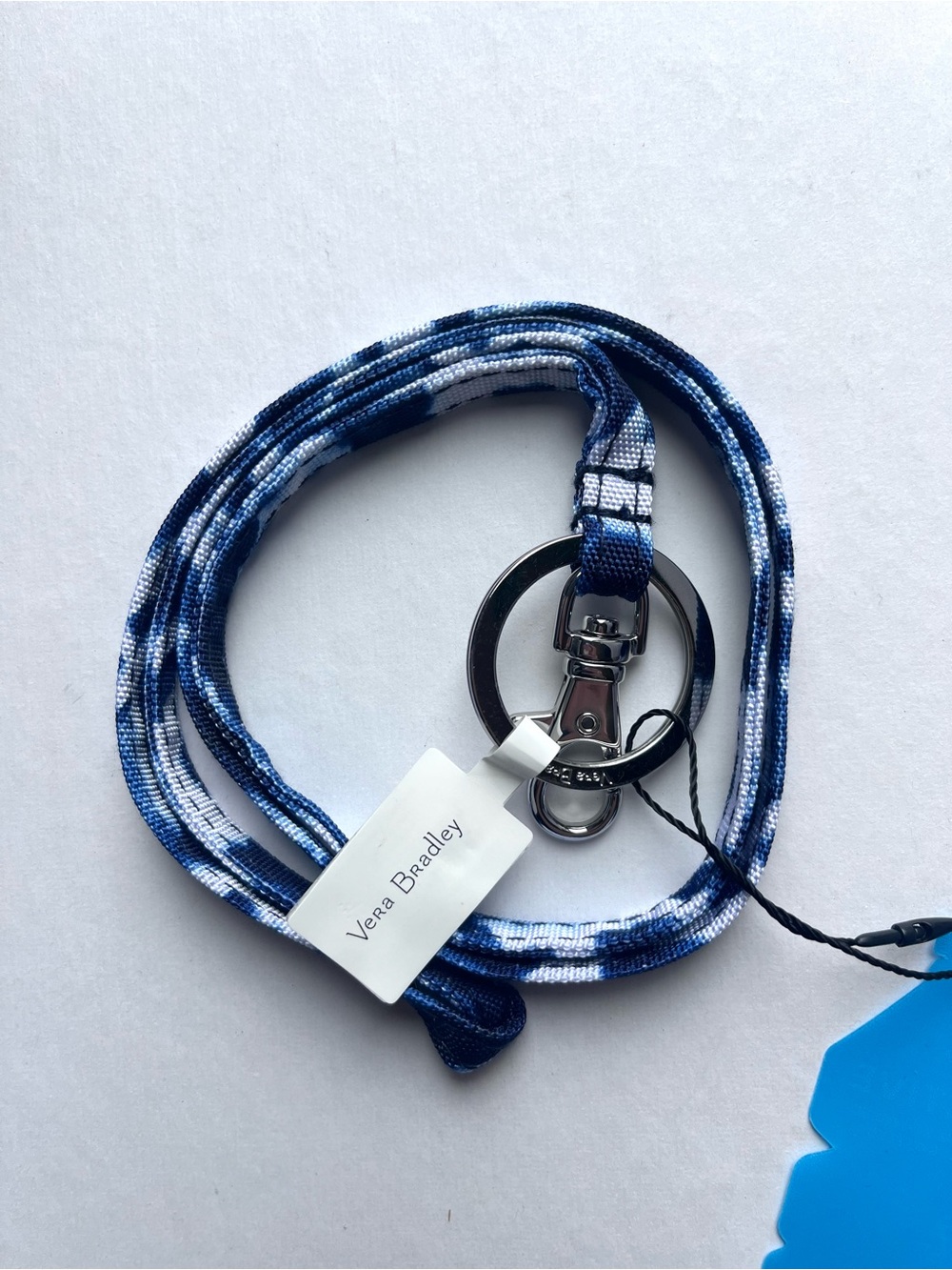 Vera Bradley Women’s Island Tie-Dye ReActive Lanyard NWT Key Holder Blue & White
